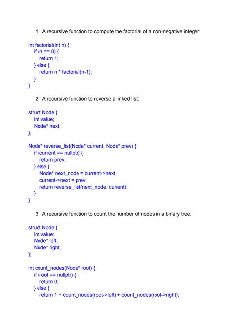 C++ recursion statements examples - A recursive function to compute the factorial of a non ...