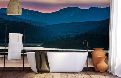 Mountains & Purple Sunset Wall Mural | Landscapes Ever Wallpaper UK