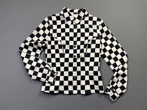 Killer 1990s Black & White Checkered Long Sleeve Button Up Collared ...