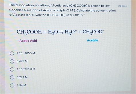 Solved 3 points The dissociation equation of Acetic acid | Chegg.com