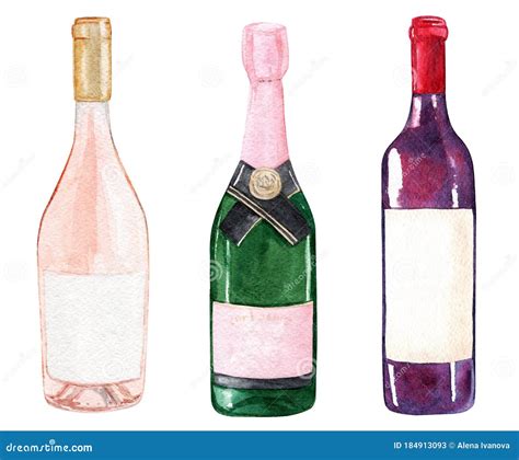 Watercolor Wine Bottles Set Isolated on White Background Stock ...