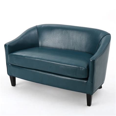 GDF Studio Modern Isolde 2-Seater Leather Loveseat, Teal, Comfortable ...