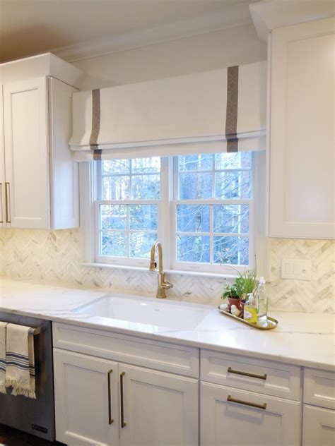 Faux Flat Roman Shade with trim banding. | Kitchen window treatments ...