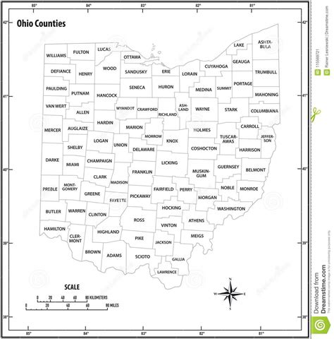 Ohio State Outline Administrative and Political Vector Map in Black and ...