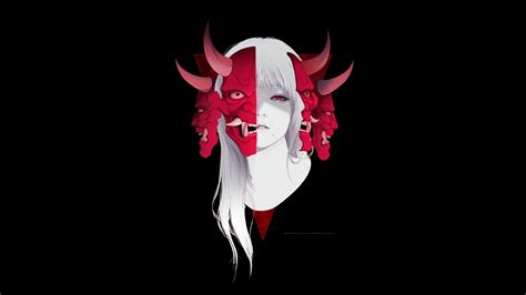 Fantasy Girl Oni Demon Mask Live Wallpaper - MoeWalls