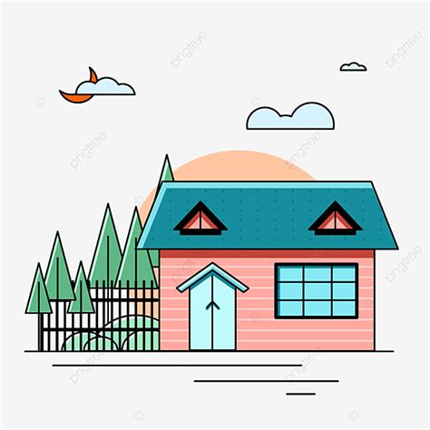 Small House Vector Hd PNG Images, Geometric Line Small House, Cute, Cartoon, Flat PNG Image For ...
