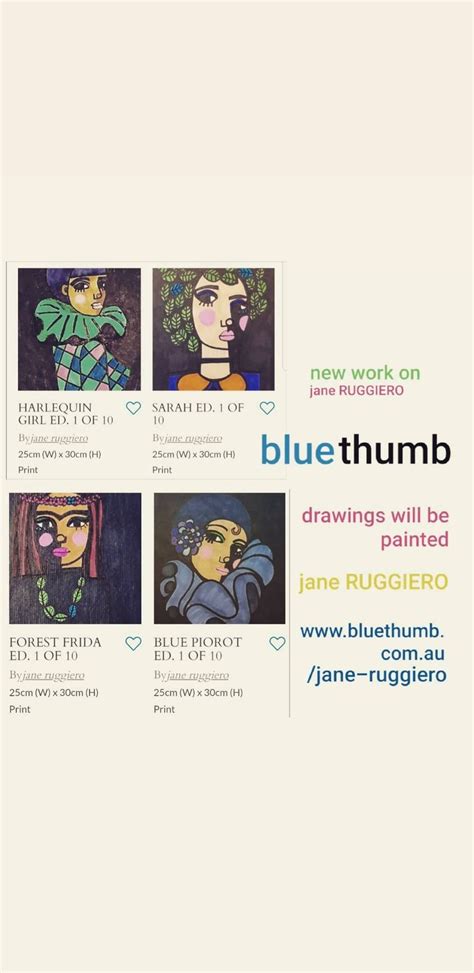 an advertisement for bluethumb's upcoming show, featuring four different colored paintings