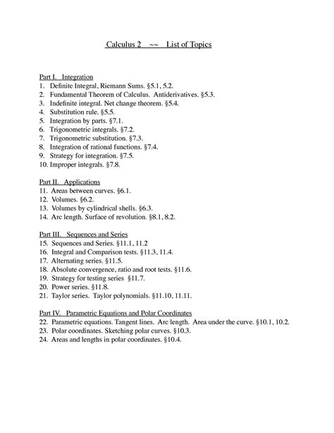 Calculus 2 List of Topics F21 - Calculus 2 ~~ List of Topics Part I. Integration Definite ...