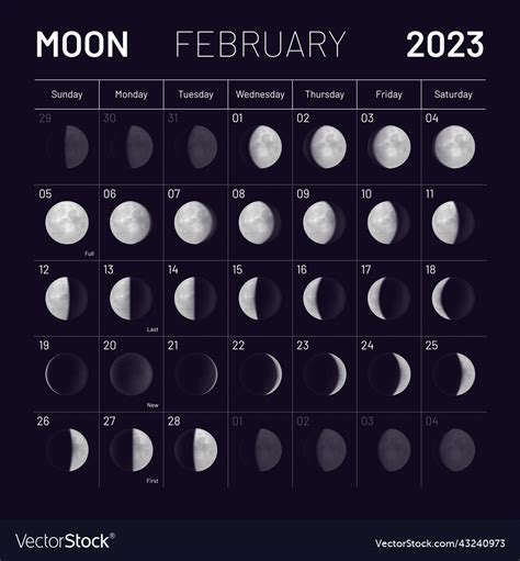 February lunar calendar for 2023 year monthly Vector Image