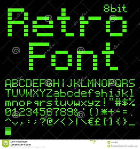 Illustration about Old computer pixel interlaced font. like on green ...