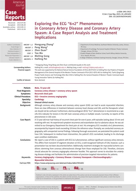 (PDF) Exploring the ECG “6+2” Phenomenon in Coronary Artery Disease and ...