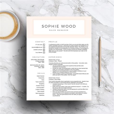 Pink Resume Template for Word & Pages Creative CV Template 1 and 2 Page Resume, Cover Letter ...