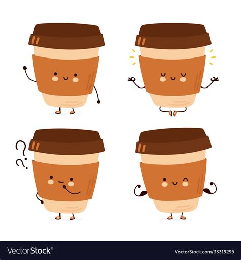 Cute happy funny coffee cup set collection Vector Image