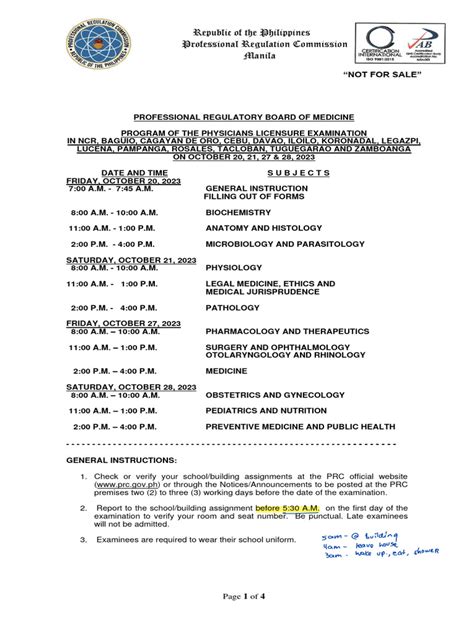 October 2023 PRC PLE Schedule and Reminders 2 | PDF | Medicine | Smartwatch