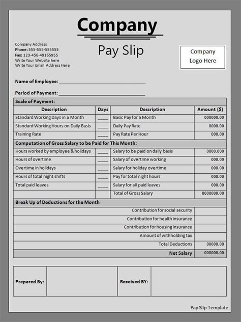 Pay Slip Template | Word template, Payroll template, Excel templates