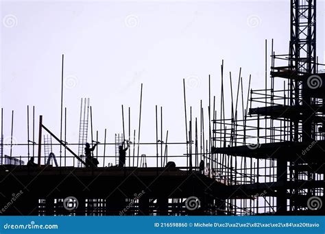 Silhouette of Construction Site with Workers Stock Photo - Image of concrete, real: 216598860