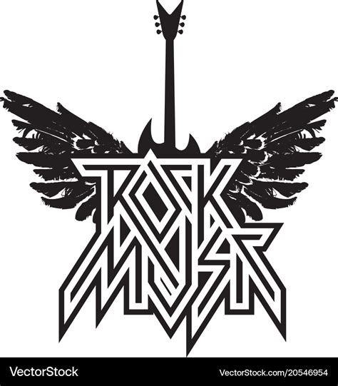 Logo rock music with guitar and wings Royalty Free Vector