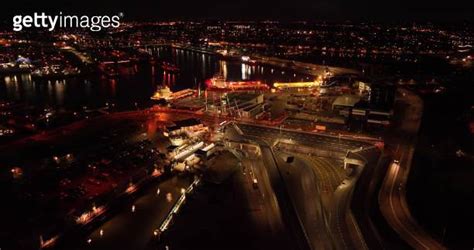 Ferry terminal port from Den Helder towards Texel at night ...