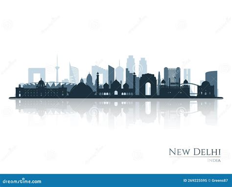 New Delhi Skyline Silhouette with Reflection. Stock Vector ...