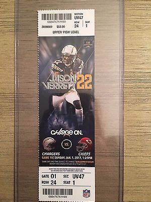 2016 San Diego Chargers FINAL GAME vs. Kansas City Chiefs Ticket Stub ...