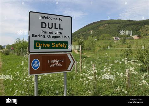 Welcome to Dull paired with Boring, Oregon sign Scotland June 2015 Stock Photo - Alamy