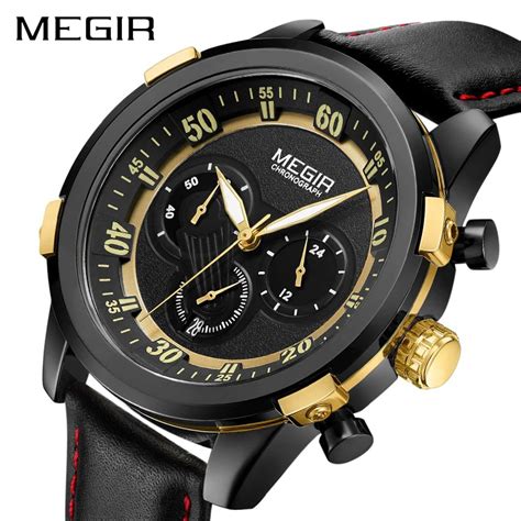 MEGIR Men Military Quartz Watches 3 Small Sub dials Display Top Brand Luxury Men Wristwatches ...