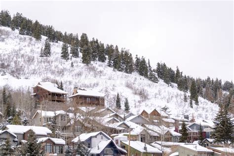 Residential Cabins on Snowy Mountain Neighborhood in Park City Utah in Winter Stock Photo ...