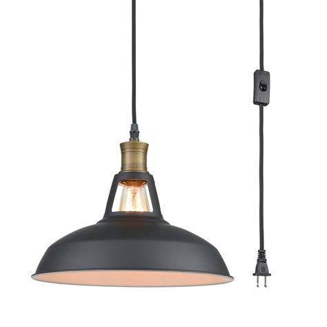 YOBO Lighting Industrial Plug-in Pendant Light with 9.8 Ft Cord and On ...