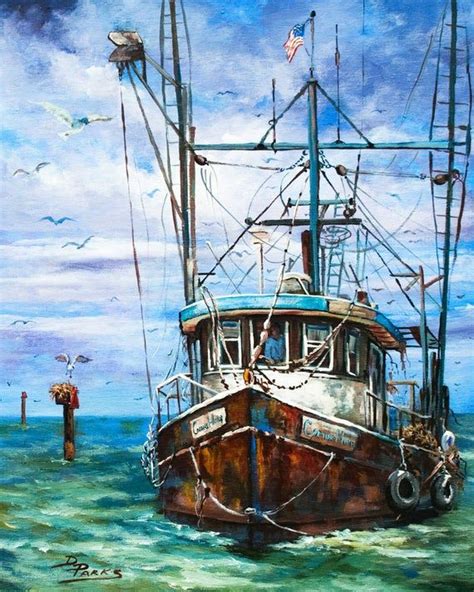 Shrimp Boat Painting, Mississippi Gulf Coast Shrimp Boat Returning to ...