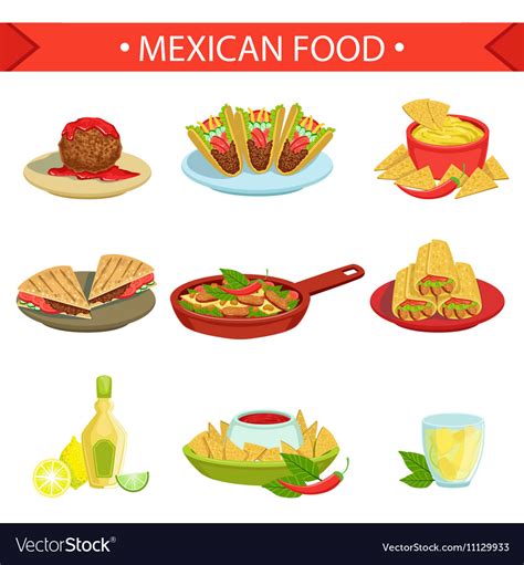 Mexican Food Famous Dishes Set Royalty Free Vector Image