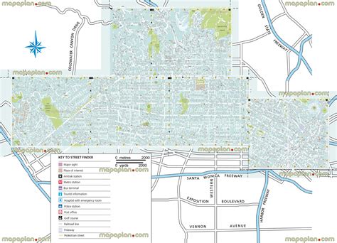 Los Angeles map - Large scale, printable map showing street names & places of interest - Santa ...