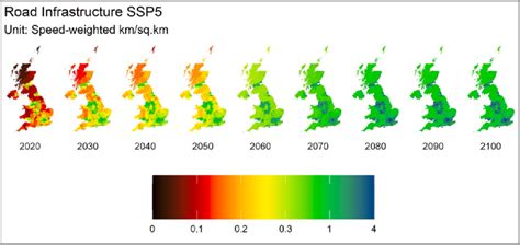 Road Infrastructure in UK-SSP5. The maps show an increasing trend,... | Download Scientific Diagram