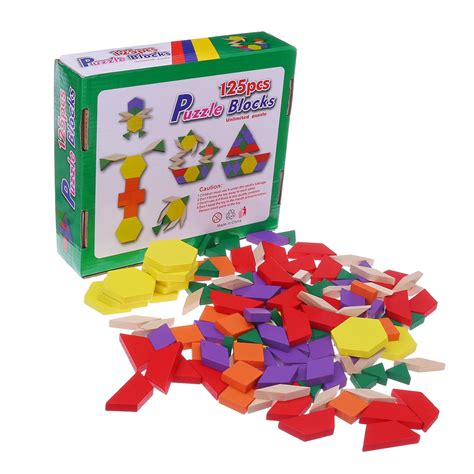 125 Pieces Wooden Children's Intellectual Geometric Shapes Building ...