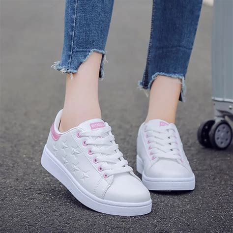 Women Casual Shoes Platform White Sneakers Lace Up Women Flats Low cut ...