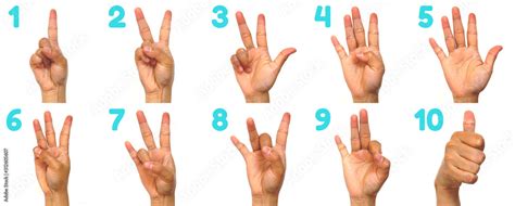 Sign language numbers 1-10 for the deaf . Fingerspelling in American Sign Language (ASL). Hand ...