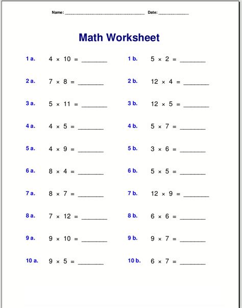 Times Table Quiz Printable