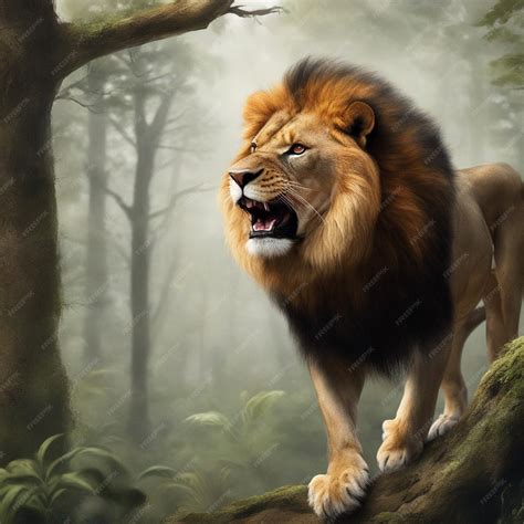 Premium AI Image | A lion roaring in jungle
