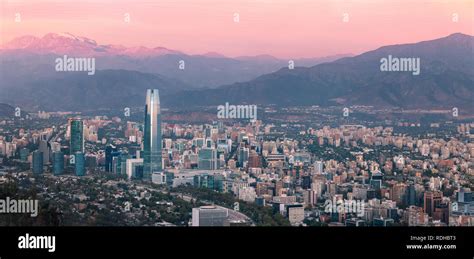 Aerial view of Santiago skyline at sunset - Santiago, Chile Stock Photo - Alamy