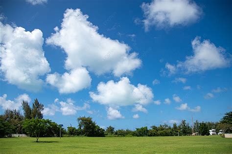 Blue Sky White Clouds And Lawn In Saipan Background, Scenery, Natural, Sky Background Image And ...