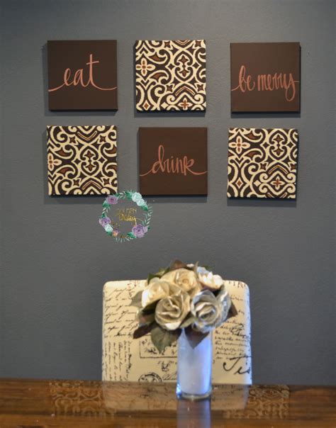 Dark Brown Designer Damask Wall Art Set