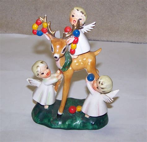 Vintage Lefton Porcelain Christmas Figurine, Angels Riding Deer -- Antique Price Guide Details Page