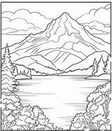 Mountain Landscape With A Waterfall On The Creek Coloring sketch template