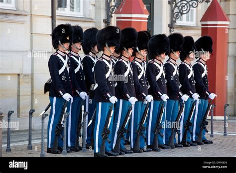 Daily changing of the Danish Royal Life Guards ceremony at Amelienborg ...