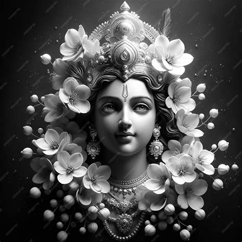 Premium Photo | Black and white wallpaper for the celebration of vishu with lord krishna and flowers