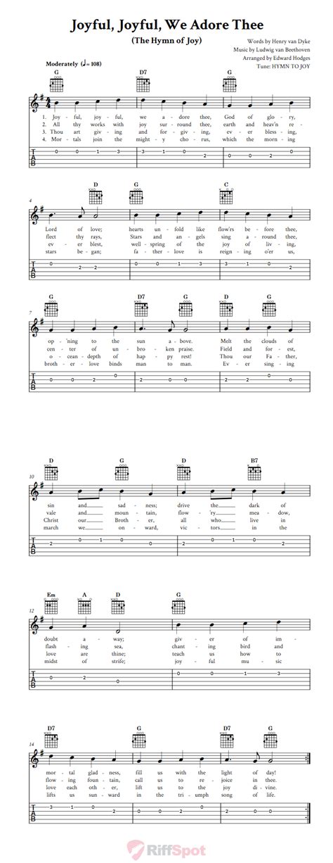 Joyful, Joyful, We Adore Thee: Chords, Sheet Music, and Tab for Guitar ...