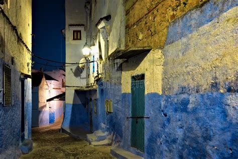 Night View in Medina of Chefchaouen, Morocco. the City is Noted for Its Buildings in Shades of ...