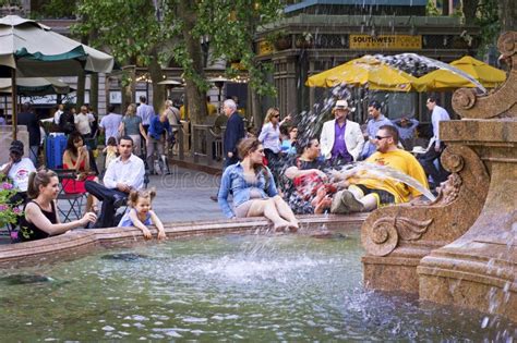 Bryant Park Fountain stock image. Image of sunny, buildings - 101073