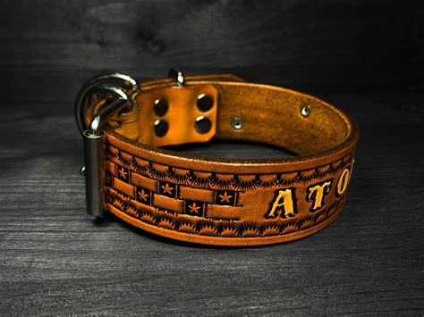 PERSONALIZED LEATHER COLLAR American // With name // Personalised ...