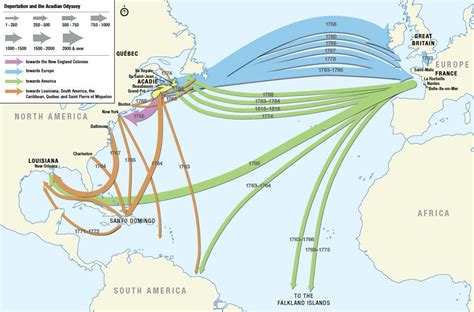 Map of where the Acadians went after the Grand... - Maps on the Web