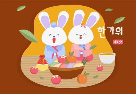 Cute Rabbits Greetings Happy Chuseok Vector Illustration 600892 Vector Art at Vecteezy